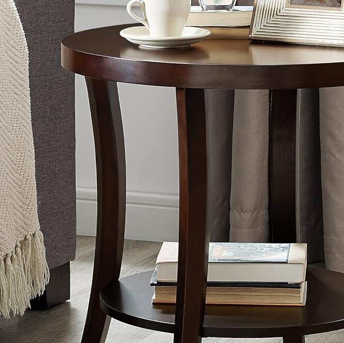 Roundhill Furniture Perth Contemporary Round End Table with Shelf, Espresso