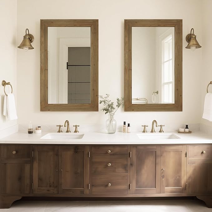 WallBeyond Rustic Wood Framed Mirror, 30" x 48" Farmhouse Decorative Wall Mirror, Vintage Solid Wood Rectangular for Bathroom, Entryway & Living Room, Natural