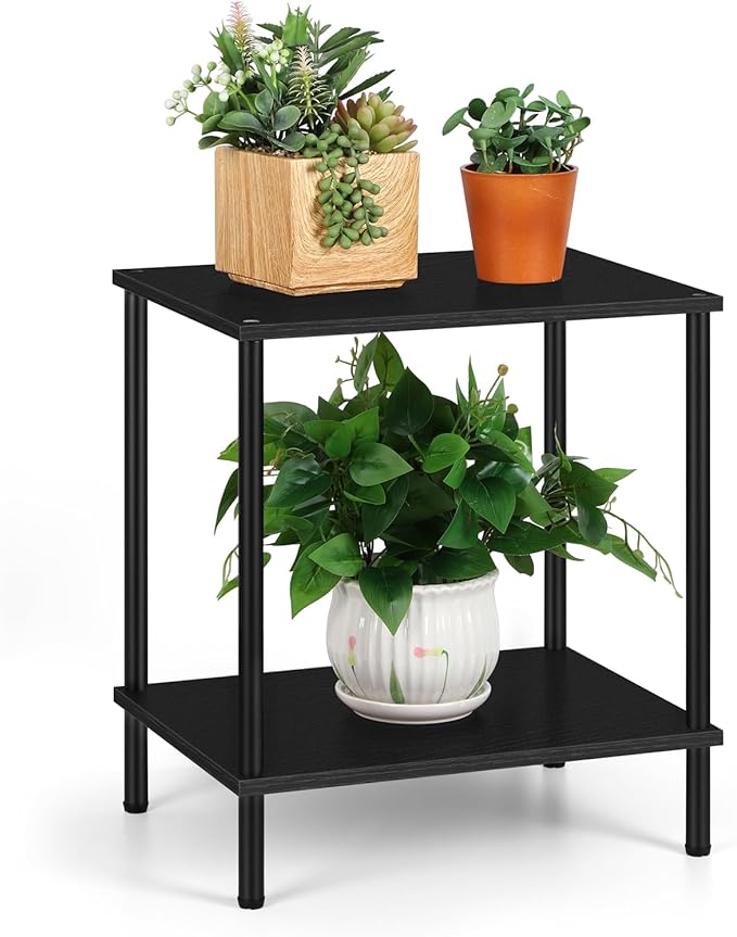 ETELI Small Side Table Black Narrow End Table with Storage Shelf Modern Square Bedside Table Wood Nightstand for Living Room Bedroom Office