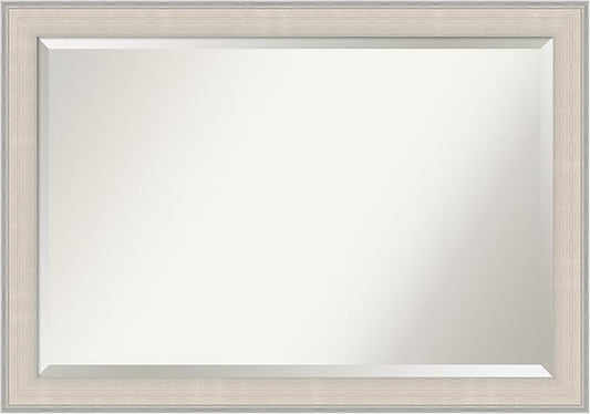 Amanti Art White Bathroom Mirror for Over Sink, 29x41 Cottage White Silver Rectangle Vanity Mirror, Large Coastal Wood Frame, Hangs Horizonally and Vertically, Bathroom Wall Decor, Beveled Edge
