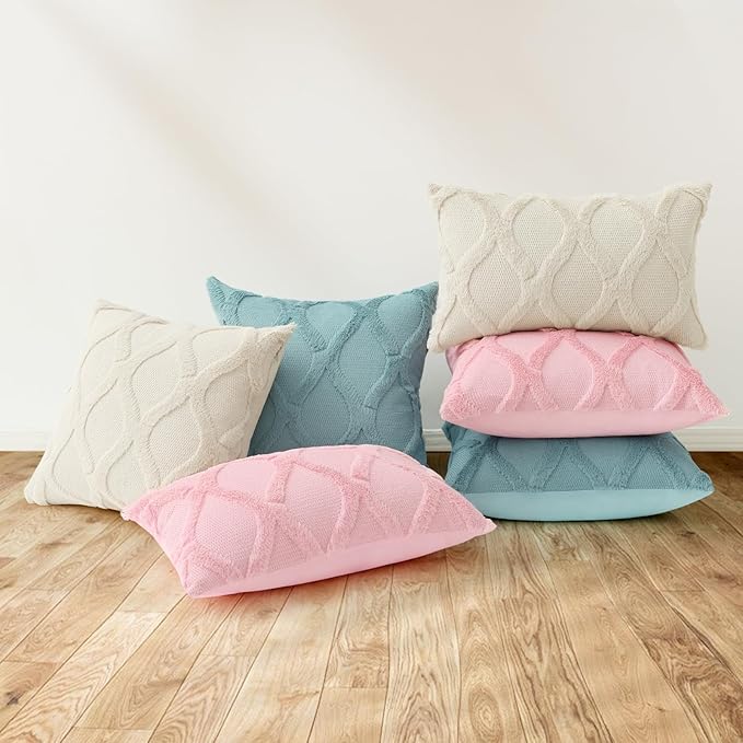 decorUhome Throw Pillow Covers 26x26 Inch Set of 2, Soft Plush Faux Fur Wool Light Pink Couch Pillow Covers, Decorative Neutral Pillow Cases for Bed Sofa Living Room Home Decor