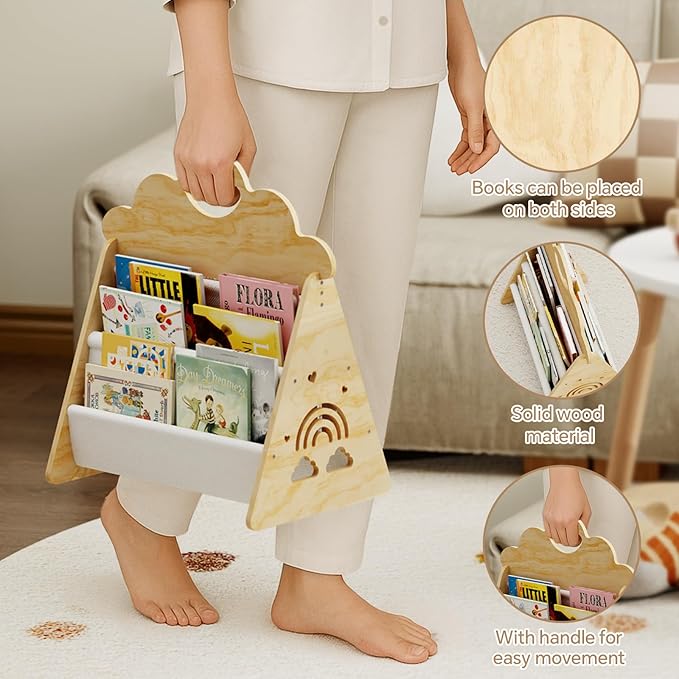 Wood Kids Bookshelf, Montessori Bookshelf,Suitable Kids Rooms, Nursery & Classroom, Toddler Book Rack, Nursery Book Shelves, Kids Bookcase, The Perfect Nursery Organizer
