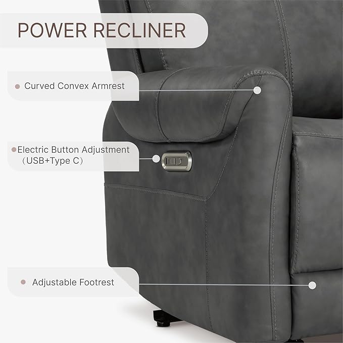 Leather Recliner Chair for Adults Wall Hugger RV Recliner with USB Charging Ports Electric Power Reclining Sofa for Living Room Home Theater Seating Bedroom