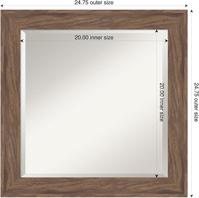 Amanti Art Brown Wall Mirror 25x25 Pia Medium Brown Square Bathroom Mirror for Wall Decor Living Room, Medium Casual Frame, Hangs Horizonally and Vertically, Bathroom Decor, Beveled Edge