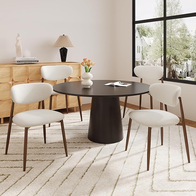 Dining Chairs Set of 4, Ergonomic Fabric Upholstered Seating with Wood Look Metal Legs and Anti Slip Pads, for Home and Restaurant Use, Beige