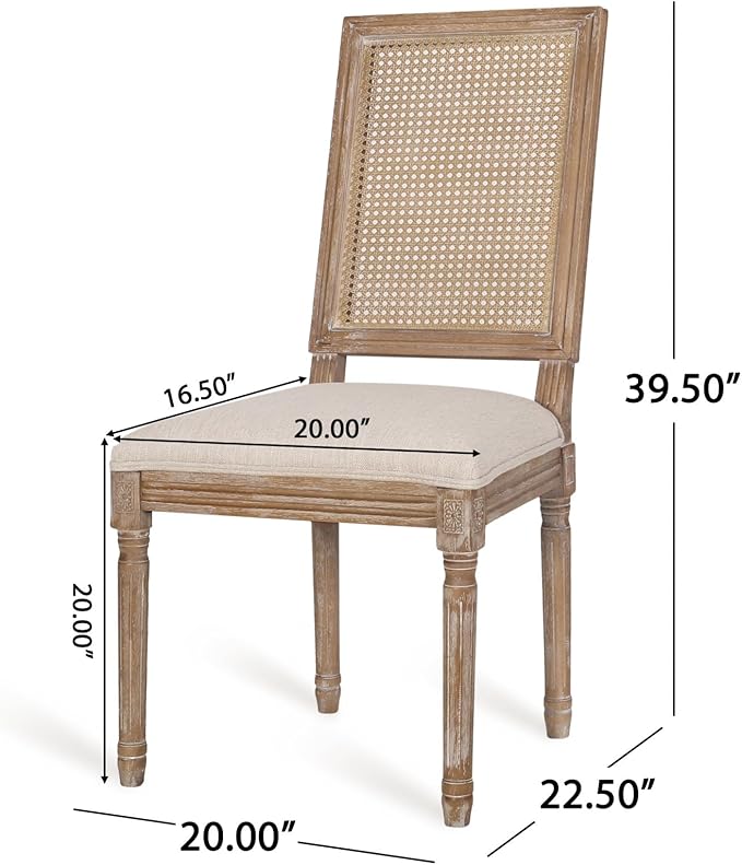 Merax Upholstered Solid Wood Dining Chairs Set of 2, French Country Style Accent Side Seating Furniture for Kitchen, Living Room, Wicker Back, Beige