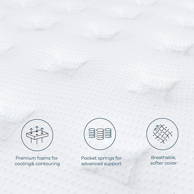 Coolvie Queen Mattress Firm, Strong Coils Hybrid Mattresses for Extra Lumbar & Hip Support, Cooling Knit Fabric Cover- CertiPUR-US® Certified Foam/ 80x60x12, 12 Inch Mattress Queen Size in a Box