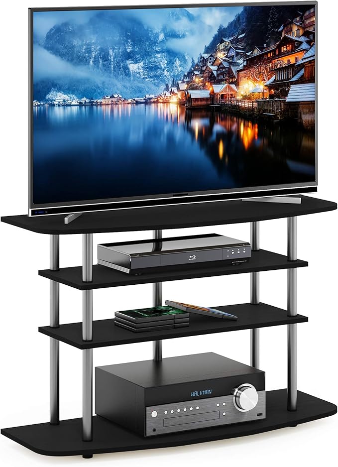 Furinno Frans Turn-N-Tube TV Stand for TV Size up to 43 Inch, 4-Tier, Black Oak