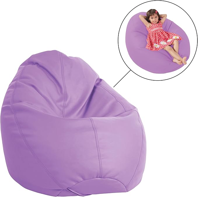 FDP SoftScape Dew Drop Bean Bag Chair with Supportive High-Back Design, For Kids, Teens and Adults, Alternative Seating for Dorms, Schools, Libraries, Daycares or Home - Lavender, 10479-LV