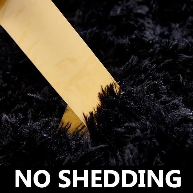 FJZFING Black Round Rug Ultra-Soft Plush Modern 6x6 Circle Area Rug for Kid's Bedroom, Fluffy Shag Circular Rug for Nursery Room, Non-Slip Home Decor Cute Black Carpet for Teen's Room