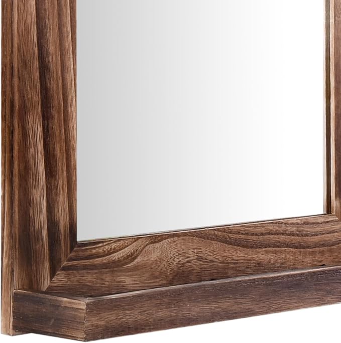 QDSSDECO 16"×20" Wall Mirror with Shelf Farmhouse Decor Rectangular Mirror Hanging for Bathroom, Vanity, Bedroom, Entryway, Living Room,Brown with Hemp Rope