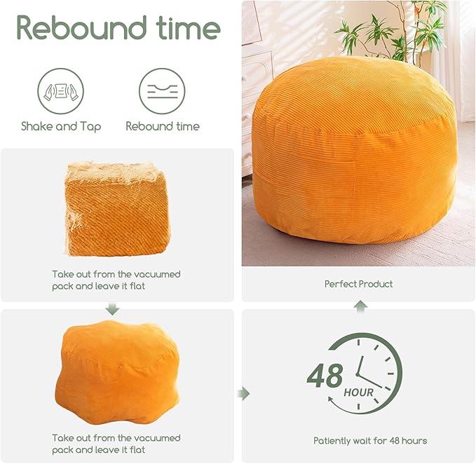 Giant Bean Bag Chair Bed for Adults,Convertible Beanbag Folds from Lazy Chair to Floor Mattress Bed,Large Floor Sofa Couch for Adult,Couples,Family,High-Density Foam Filling, Machine Washable, Orange