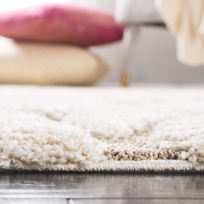 SAFAVIEH Florida Shag Collection Runner Rug - 2'3" x 19', Cream & Beige, Scroll Design, Non-Shedding & Easy Care, 1.2-inch Thick Ideal for High Traffic Areas in Living Room, Bedroom (SG455-1113)