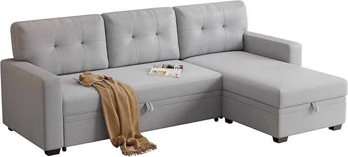 Ball & Cast L-Shape Convertible Sectional Sleeper Sofa Bed 4 in 1 Pull Out Couch with Reversible Storage Chaise & Removable Back Cushions,Sleeper Corner Couch Pull Out Sofa Bed for Living Room,Office