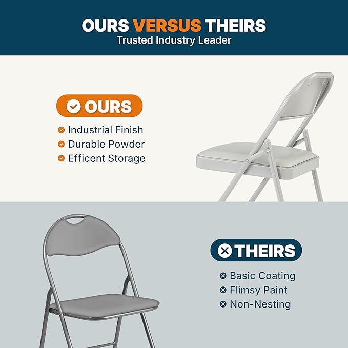 OEF Furnishings OEF950 Series Vinyl Padded Steel Folding Chairs (4-Pack, Gray)