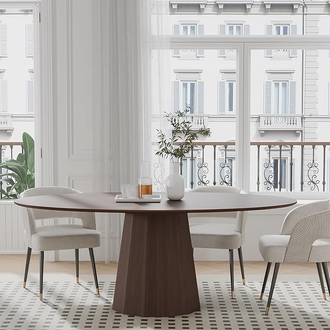 Casaphoria 67" Oval Dining Table, Modern Wood Kitchen Table with Cone Shaped Strip Polygonal Base for Living Room & Dining Room, Easy Assembly Farmhouse Furniture for 4-6, Walnut