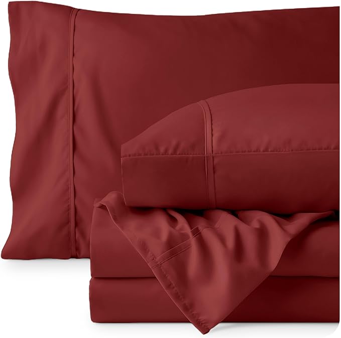 Bare Home Full Extra Long Sheet Set - 1800 Ultra-Soft Microfiber Full XL Bed Sheets - Double Brushed - Deep Pockets - Easy Fit - 4 Piece Set - Bed Sheets (Full XL, Rosewood)