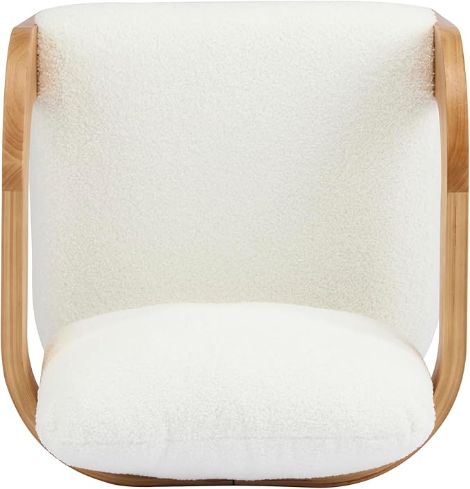 Christopher Knight Home Yorick Modern Boucle Dining Chair Set of 2 with Cushion, Solid Wood Dining Room Armchair Set, Curved Backrest Kitchen Side Chair, Living Room Comfy Extra Seat, Natural+White