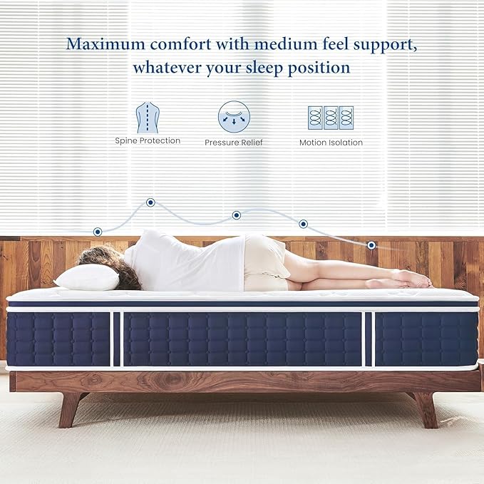 King Mattress 12 inch, Tight Top Deep Sleep Mattresses with Extra Lumbar & Hip Support, Medium to Firm Hotel Collection Hybrid Sleep System for Supportive, Breathable Bed in a Box King Size