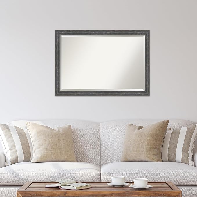 Amanti Art Grey Wall Mirror 27x39 Angled Metallic Rainbow Rectangle Bathroom Mirror for Wall Decor Living Room, Large Modern Contemporary Wood Frame, Hangs Horizonally and Vertically, Bathroom Decor