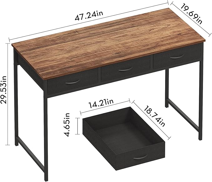 WOHOMO Computer Desk with 3 Drawers, 47.2 Inch Bedroom Desk with Storage, Home Office Desk for Room Spaces, Modern Work Writing Study Tables, Rustic