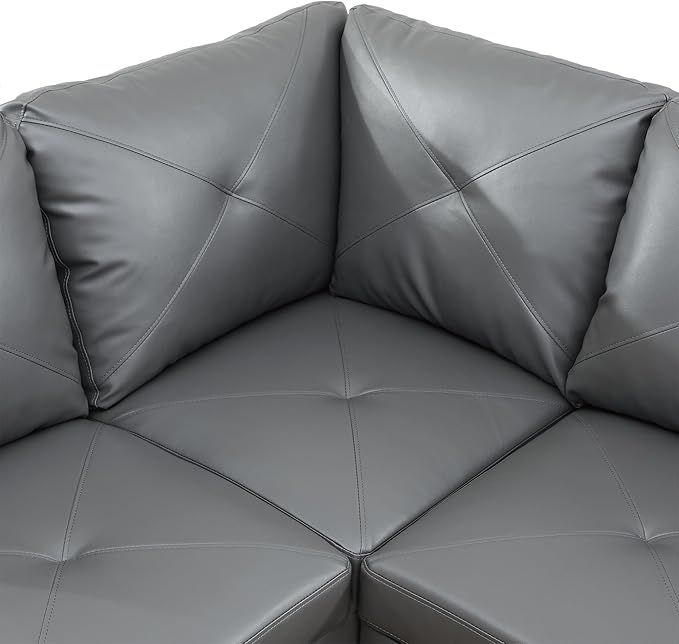 L Shaped Sectional Sofa with Ottoman, Leather Right Facing Modern Couches for Living Room, Bedroom, Office