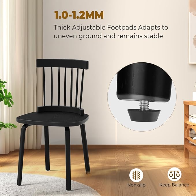 Unovivy Black Dining Chairs Set of 6, Wooden Windsor Chairs, Farmhouse Kitchen Chairs, Black Spindle Chair for Dining Room, Restaurant