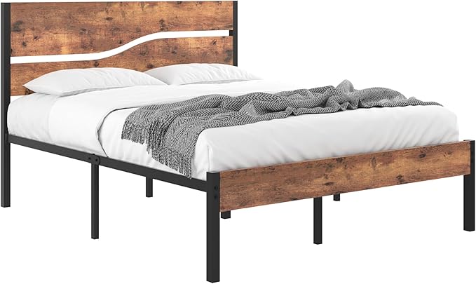 VECELO Full Size Bed Frame with Wood Headboard and Footboard, 14 Inch Platform/No Box Spring Needed, Heavy Duty Support, Easy Assembly