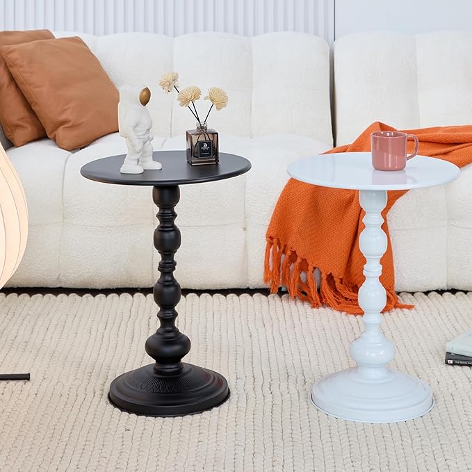 Chic Vintage Round Side Table with Elegant Roman Columns - Sturdy Metal Construction, Perfect for Coffee, End, Tea, or Leisure Use in Living Room or Bedroom Decor (Black Black 1 Pack)