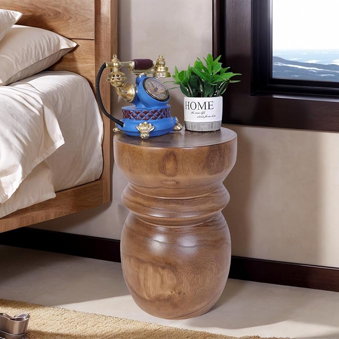 Handcrafted Tree Stump Accent Table 15.75" H Small Solid Paulownia Wood Stool/Side Table, Unique Rustic Farmhouse Decor, Ideal for Patio, Balcony, Bedroom