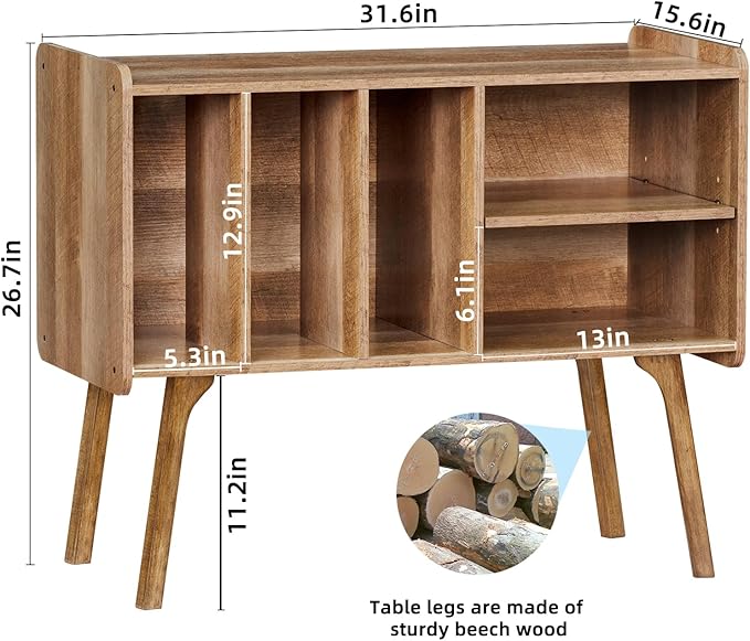 Lerliuo Record Player Stand with 4 Cabinet Holds Up to 220 Albums, Large Turntable Stand with Beech Wood Legs, Mid-Century Record Player Table