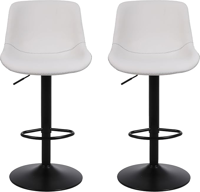 Bar Stools, Swivel Counter Height Barstools with Back, Adjustable Modern Bar Chairs, Tall Armless PU Leather Kitchen Island Stool (White, Set of 4)