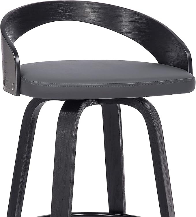 Armen Living Sonia 26" Counter Height Swivel Gray Faux Leather and Black Wood Bar Stool - Set of 4