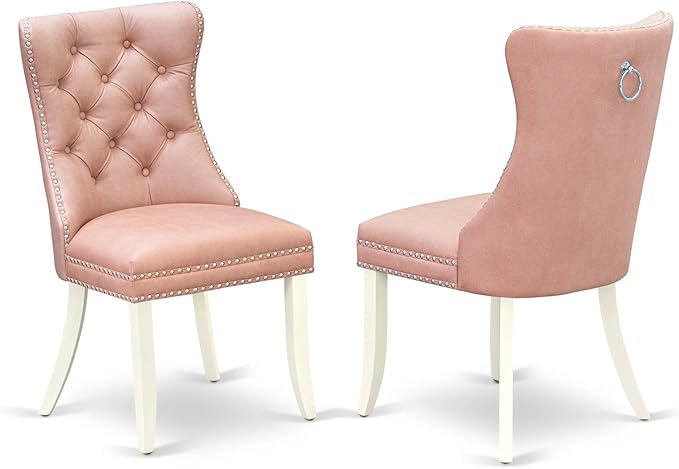 East West Furniture LGDA5-LWH-23 5 Piece Dining Set Contains a Rectangle Kitchen Table with Butterfly Leaf and 4 Polyester Fabric Upholstered Chairs, linen white