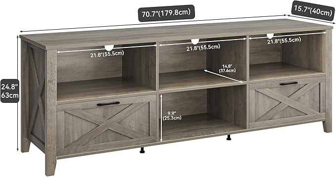 YITAHOME 70 Inch Farmhouse TV Stand with LED Lighting, Fits TVs up to 80 Inches, Media Console with Storage and Customizable Divider, Entertainment Center for Living Room (Grey)
