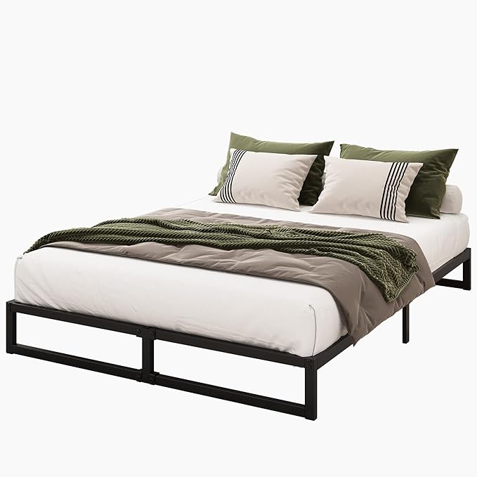 8 Inch Queen Bed Frame Heavy Duty Steel Slat Support Metal Queen Size Platform Bed Frame No Box Spring Needed, Easy Assembly, Black