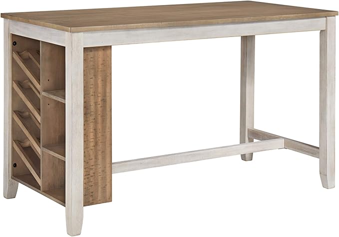 Signature Design by Ashley Skempton Farmhouse 36" Counter Height Dining Table with Storage & Wine Rack, Whitewash