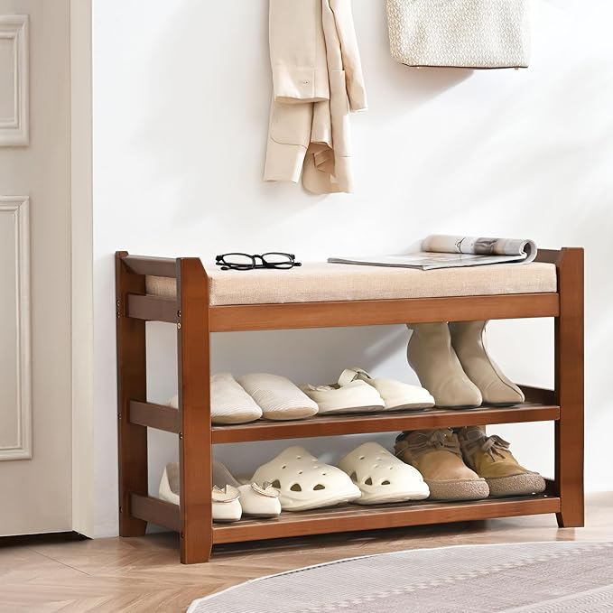 Shoe Rack Bench with Cushion, Shoe Rack for Front Door Entrance, Shoe Bench with Storage for Entryway Hallway Bedroom Living Room