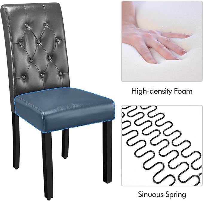 Yaheetech Dining Chairs Set of 2 Modern Style Faux Leather Dining Room Chairs with Solid Wood Legs and Button Tufted Padded for Home Kitchen, Gray