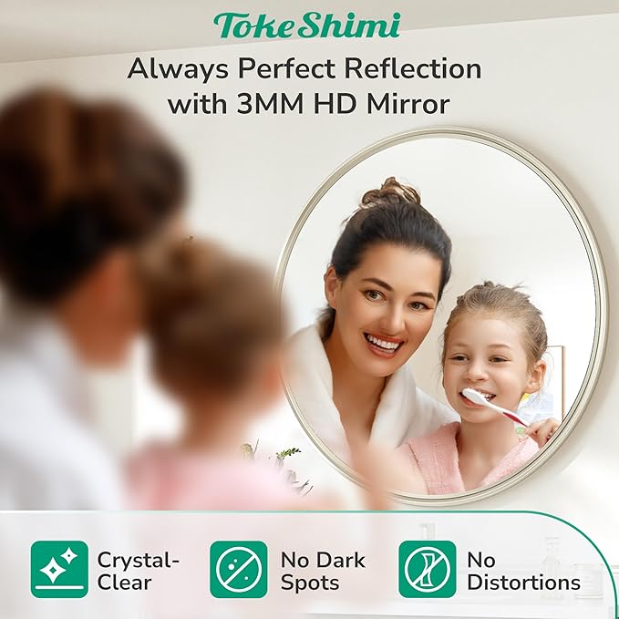 TokeShimi 24 Inch Circle Bathroom Mirror Brushed Nickel, Tempered Round Wall Mirror, Shatterproof 24x24 Hanging Wall Mirrored Farmhouse for Bedroom, Entryway, Restroom, Vanity, Living Room