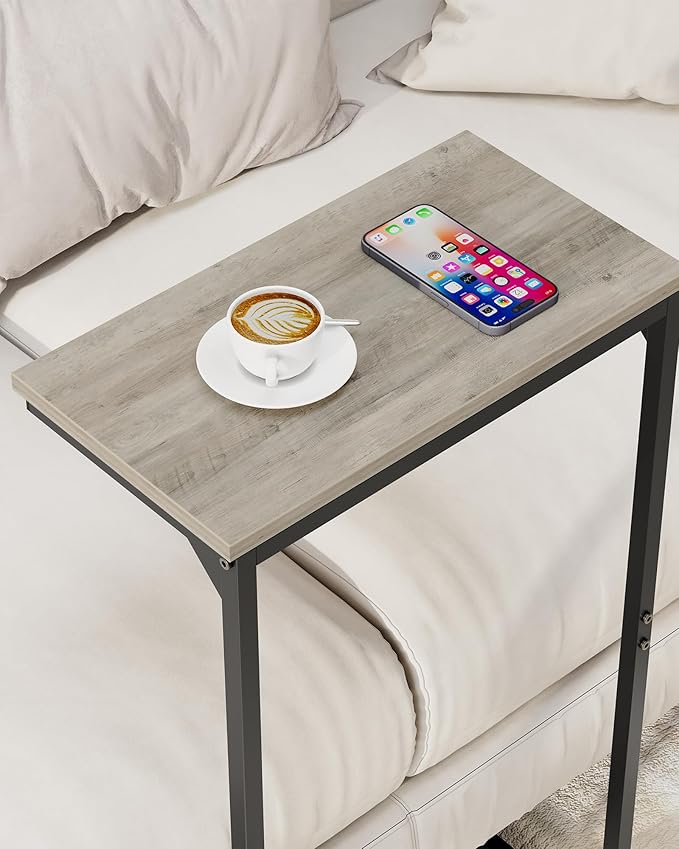 TUTOTAK C Shaped End Table, Small Side Table, 28.7 inch Tall Couch Table, Sofa Table, Living Room, Bed Room, Greige TB01BG071