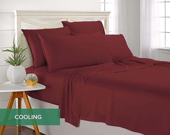 Twin Sheets by Pure Bamboo, Genuine 100% Organic Viscose Derived from Bamboo Bed Sheet Set, Luxuriously Soft & Cooling, Double Stitching, Lifetime Quality Promise (Twin, Merlot)