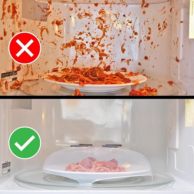 Magnetic Splatter Cover, 12-Inch Clear BPA-Free Food Lid, Vented Plate Guard with Steam Vents, Anti-Splash Microwave Lid, Dishwasher Safe, Space-Saving Magnetic Storage - Graphite