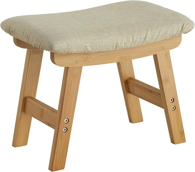 Foot Stool Ottoman Foot Rest Under Desk,Small Stool for Living Room, Bedroom and Kitchen (Natural Legs - Beige Stool Surface)
