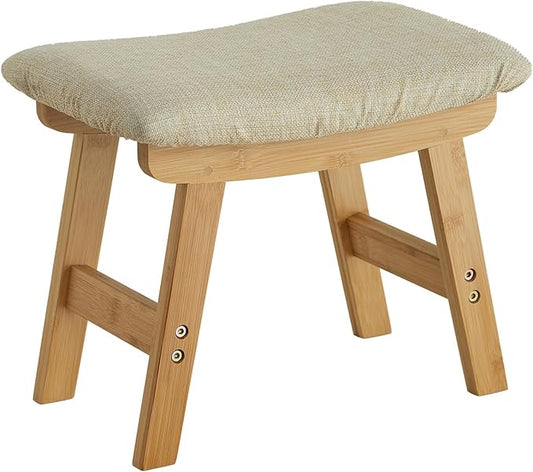 Foot Stool Ottoman Foot Rest Under Desk,Small Stool for Living Room, Bedroom and Kitchen (Natural Legs - Beige Stool Surface)