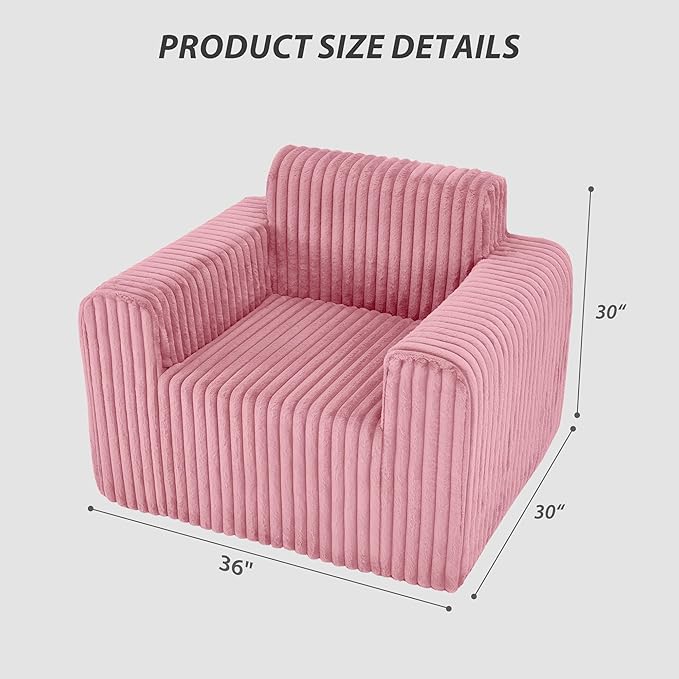 Giant Bean Bag Chair for Adults, Non-Slip Floor Sofa with High Backrest & Wider Armrest, Upgrade Whole Sponge Bean Bag Sofa Couch for Bedroom Living Room(Large,Pink,Stripe Plush)