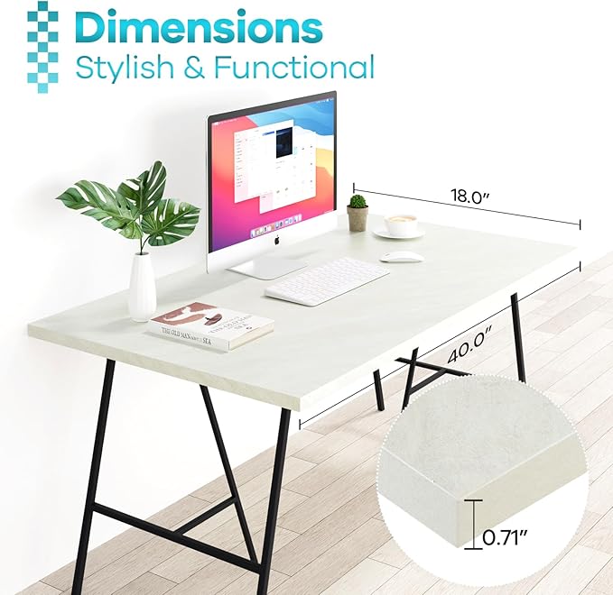 Kaboon Universal Tabletop 40"x18", Solid One-Piece Melamine Table Top, Floating Desk DIY, Home and Office,Sea Salt/White