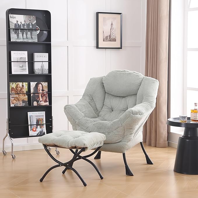 LITA Lazy Chair with Ottoman, Modern Accent Leisure Upholstered Sofa Chair, Contemporary Lounge Reading Chair with Armrests and a Side Pocket for Living Room, Bedroom & Small Space