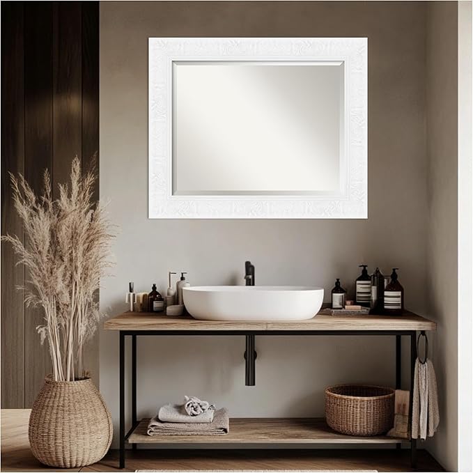 Amanti Art White Bathroom Mirror for Over Sink, 29x35 Luxe White Rectangle Vanity Mirror, Large Traditional Frame, Hangs Horizonally and Vertically, Bathroom Wall Decor, Beveled Edge