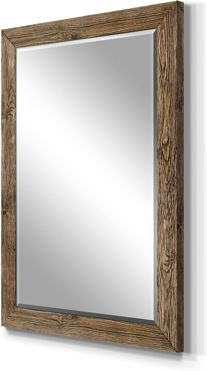 Walnut Vanity Mirror Rectangular Barnwood Framed Wall Mirror for Home Decor, Vertical or Horizontal Hanging, 41x29